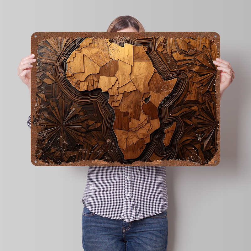 Retro Poster Gaming - Africa Map Wood Carving Art Printed