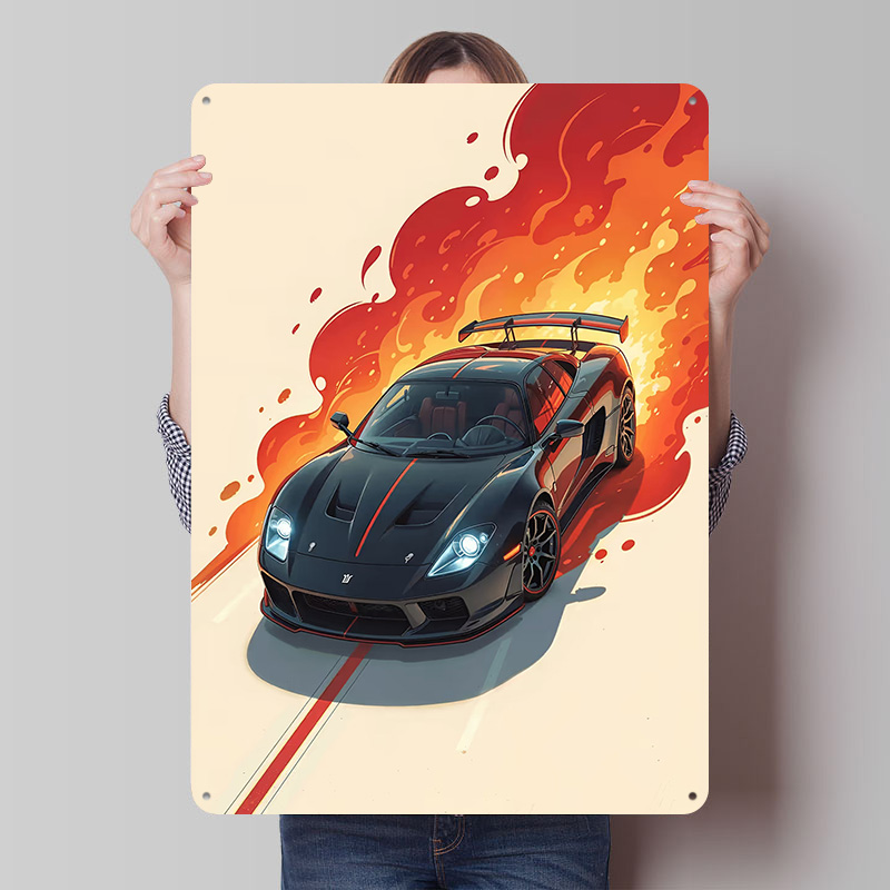 Black Sports With Flames Car M - đánh giá và giá Retro Poster Gaming