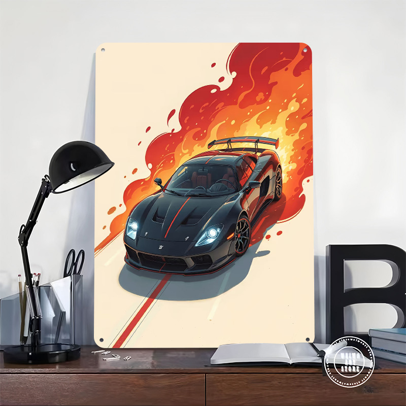 Black Sports With Flames Car M - đánh giá và giá Retro Poster Gaming