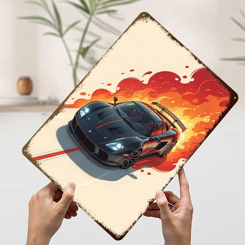 Black Sports With Flames Car M - đánh giá và giá Retro Poster Gaming