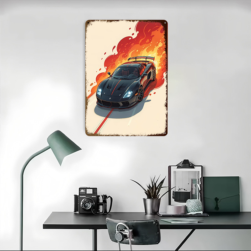 Black Sports With Flames Car M - đánh giá và giá Retro Poster Gaming